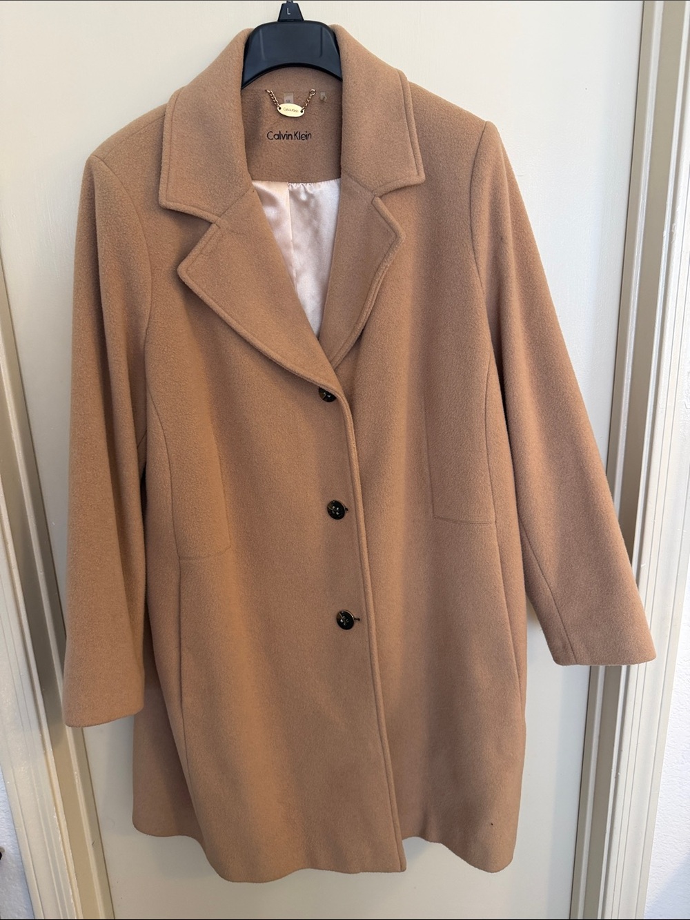 Calvin Klein Camel Wool Blend Single-Breasted Coat